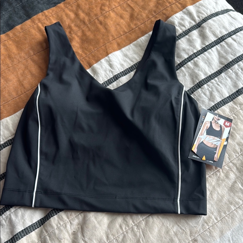 Avia Black Longline Sports Bra with White Accents - new with tags